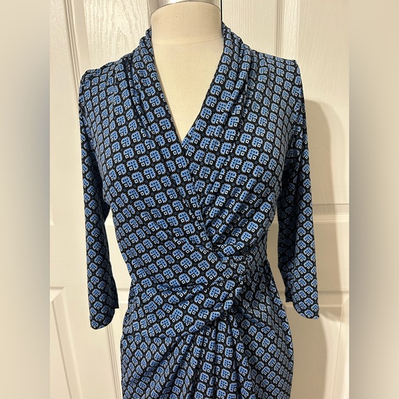 Karen Kane Women’s Blue Faux Wrap Dress 3/4 Sleeves Stretch Knit Size S - Picture 2 of 4